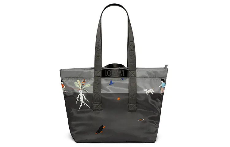LOEWE Suna Fujita Collaboration Nylon Tote Bag, Shopping Bag, Handbag Men's Dark Gray & Pearl Gray