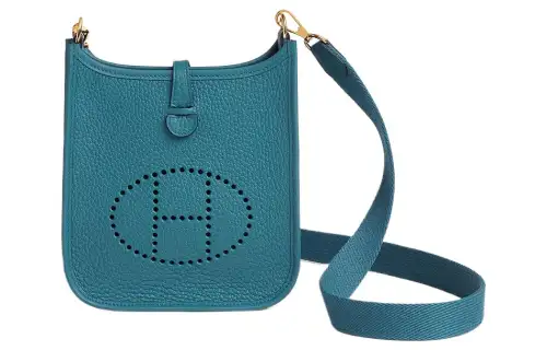 HERMES Evelyne Clemence Bullock Leather Crossbody Bag, Shoulder Bag 16 Women's 75 Bley Jean Denim Blue