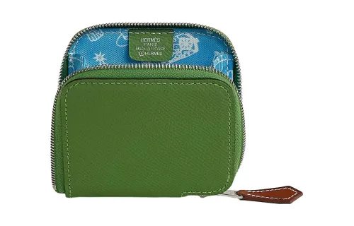 HERMES Silk'In Epsom Calfskin Coin Purse Regular Women's Green & Blue