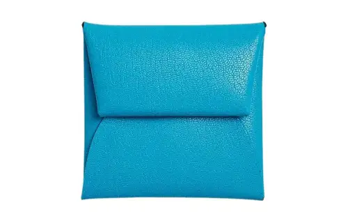 HERMES Bastia Chamkila Goatskin Wallet Women's 0F Bleu Frida Blue