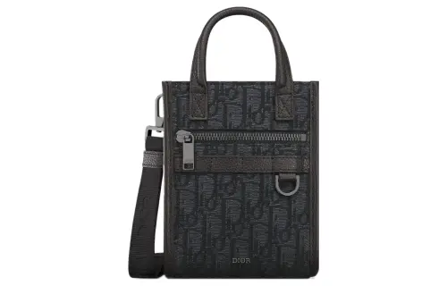 DIOR Oblique Printed Fabric With Grain Cow Leather Handbag, Shoulder Bag, Crossbody Bag Mini Men's Black
