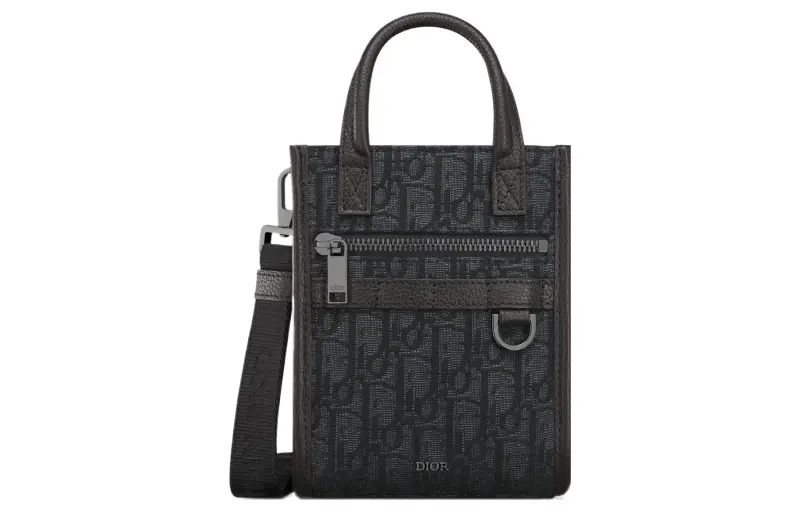DIOR Oblique Printed Fabric With Grain Cow Leather Handbag, Shoulder Bag, Crossbody Bag Mini Men's Black