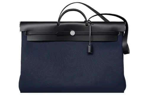 HERMES Herbag Zip Canvas With Hunter Cow Leather Shoulder Bag, Crossbody Bag, Handbag 50 Unisex Marine Blue/Black