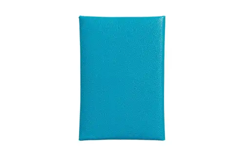 HERMES Calvi Chamkila Goat Skin Card Holder Mini Women's 0F Bleu Frida Blue