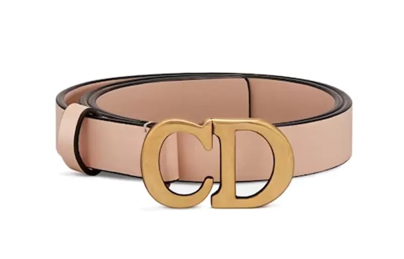 DIOR Solid Color Decoration, Smooth Buckle Leather Belts Women's Pink Width 2CM