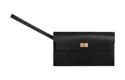 HERMES Kelly Pocket Gold tone Lock Chamkila Goat Skin Wallet Women's 89 Noir Black