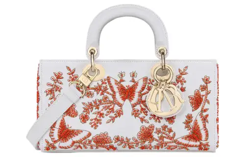 DIOR Lady D JOY Calfskin Shoulder Bag, Crossbody Bag, Handbag Medium Women's White & Red