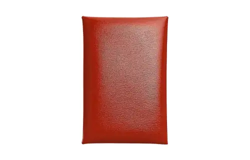 HERMES Calvi Silver Tone Buckle Box Leather Card Holder Unisex 36 Brique Brick Red