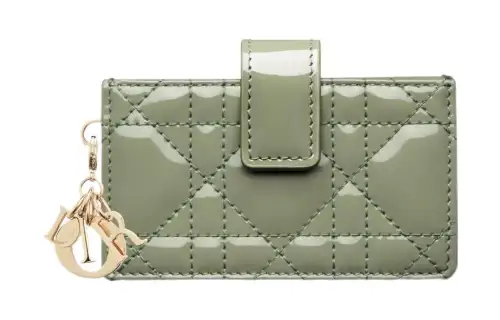 DIOR Lady Dior Patent Leather Calfskin Card Holder Card Holder Women's Light Cactus Green