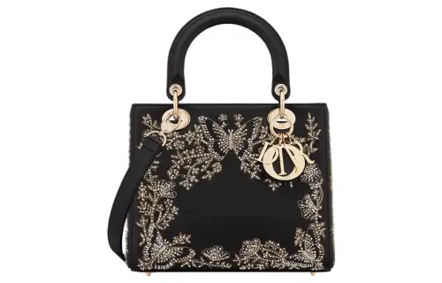 DIOR Lady Dior Calfskin Handbag, Shoulder Bag, Crossbody Bag, Handbag Medium Women's Black