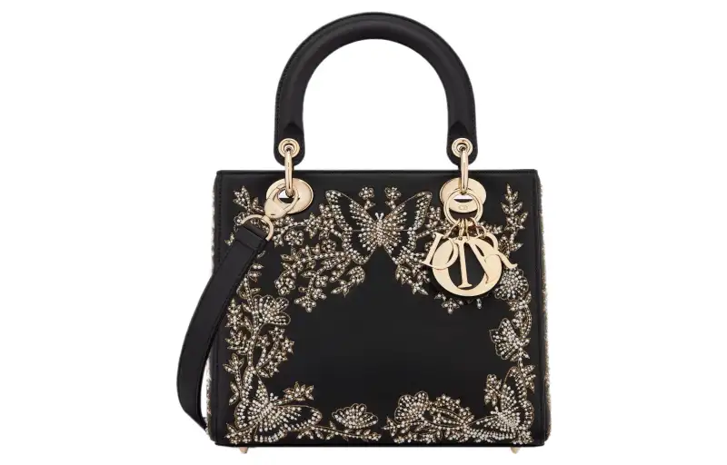 DIOR Lady Dior Calfskin Handbag, Shoulder Bag, Crossbody Bag, Handbag Medium Women's Black