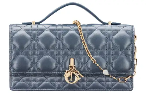 DIOR Sheepskin Shoulder Bag, Crossbody Bag Mini Women's Light Midnight Blue