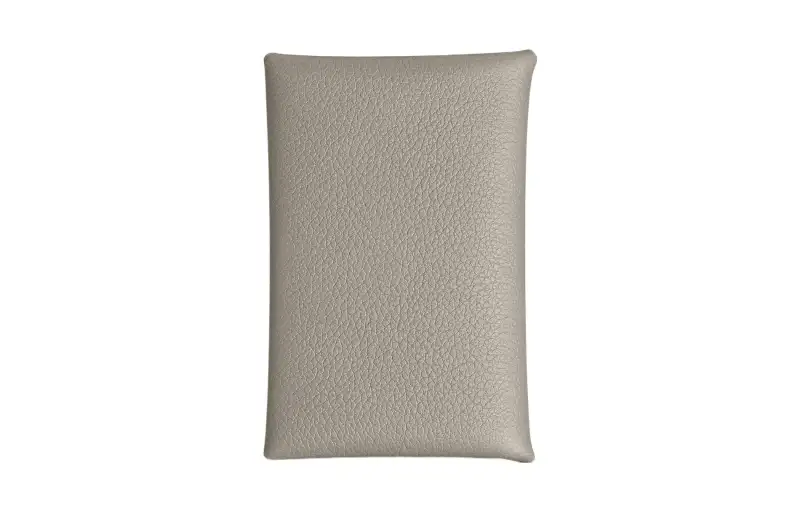 HERMES Calvi Evercolor Leather Card Holder Women's Concrete Gray