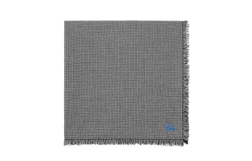 Burberry Logo-Embroidered Houndstooth Fringed Scarf