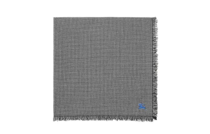 Burberry Logo-Embroidered Houndstooth Fringed Scarf