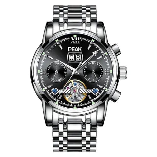 Swiss watch, men's watch, waterproof trend sports bike cassette, universal mechanical mechanism, watch strap stainless steel, black dial