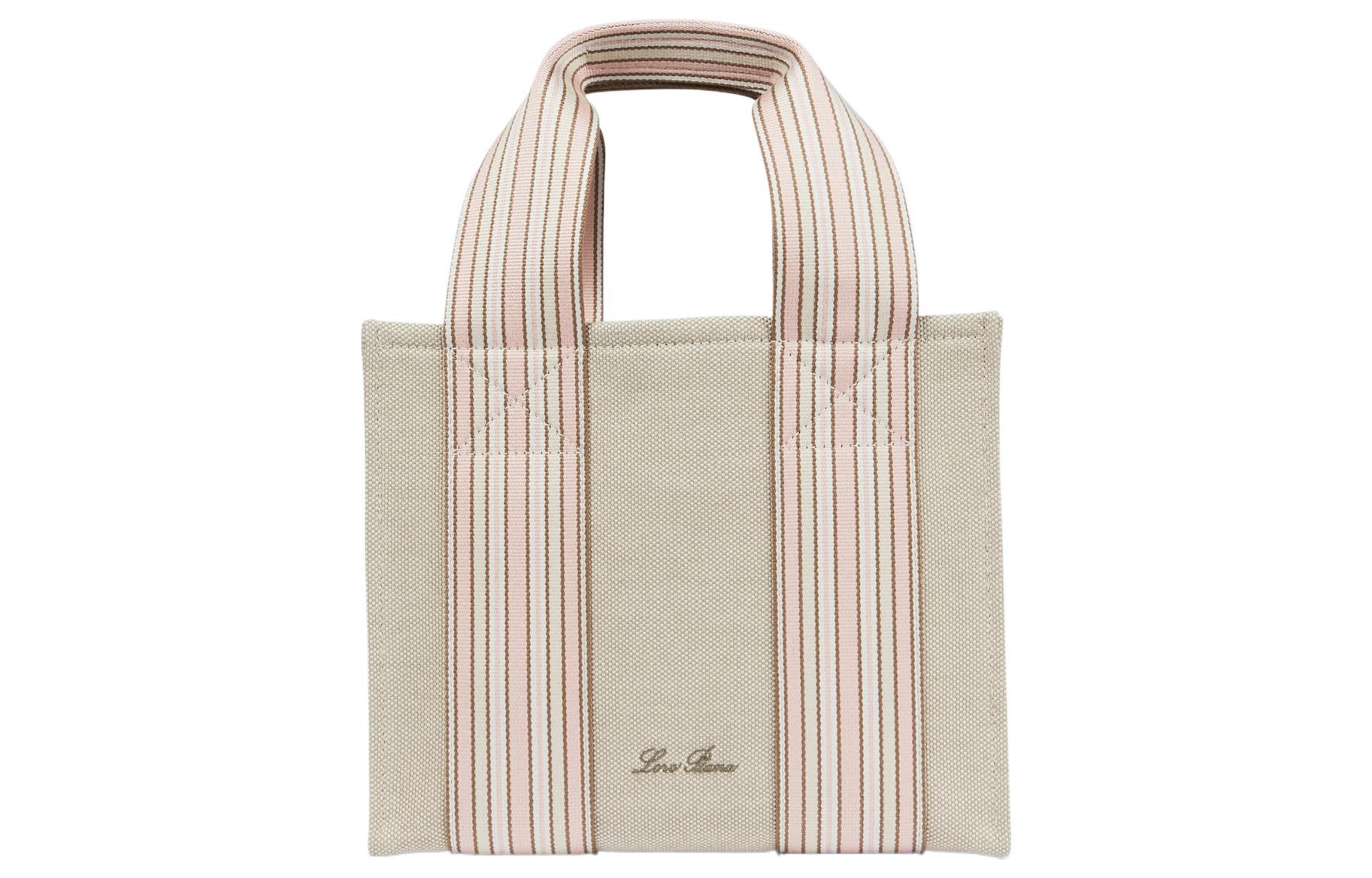 Loro Piana Cotton Linen Blend Canvas Handbag Mini Women's Lotus Green & Sunrise Pink