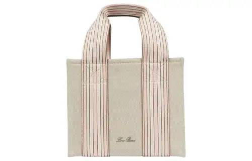 Loro Piana Cotton Linen Blend Canvas Handbag Mini Women's Lotus Green & Sunrise Pink