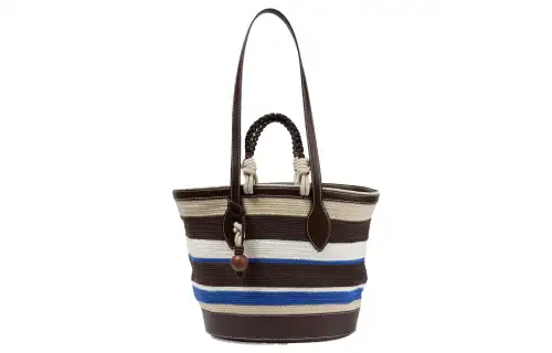 Loro Piana Leather Bucket Bag Handbag Large Women's Beige & Multicolor