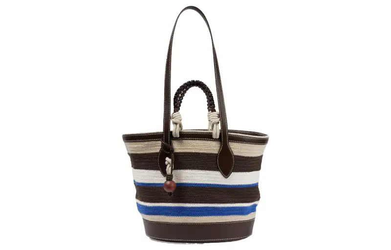 Loro Piana Leather Bucket Bag Handbag Large Women's Beige & Multicolor