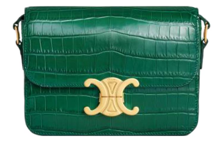 CELINE Triomphe Nile Crocodile Leather Shoulder Bag, Crossbody Bag, Handbag Women's Green