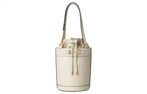 GUCCI Horsebit 1955 Leather Bucket Bag, One Shoulder Handbag Small Women's White