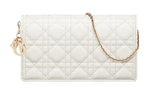 DIOR Lady Dior Wicker Pattern Lambskin One Shoulder Crossbody Clutch Women's White