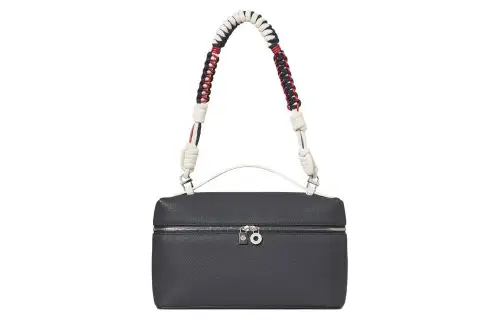 Loro Piana Zip Closure Cow Leather Box Bag, Handbag, Shoulder Bag Women's Blue & Marine Blue & White