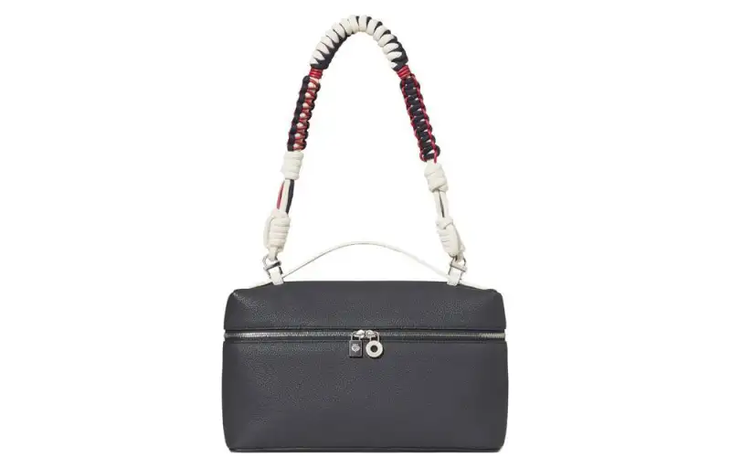 Loro Piana Zip Closure Cow Leather Box Bag, Handbag, Shoulder Bag Women's Blue & Marine Blue & White