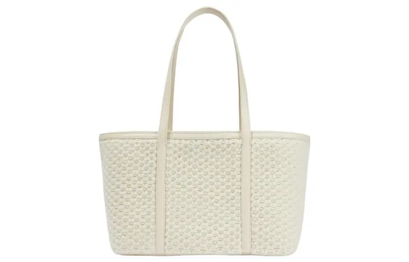 Loro Piana Merino Wool With Leather Trim Tote Bag, Shopping Bag, Handbag Small Women's White