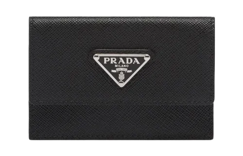 PRADA Saffiano Leather Card Holder Coin Purse Unisex Black