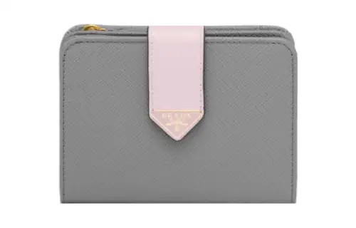 PRADA Saffiano Leather Wallet Small Women's Slate Gray & Snowflake Stone & Paste Powder