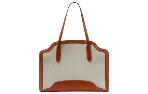 Loro Piana Leather Paneled Canvas Handbag Women's Brown & Gray
