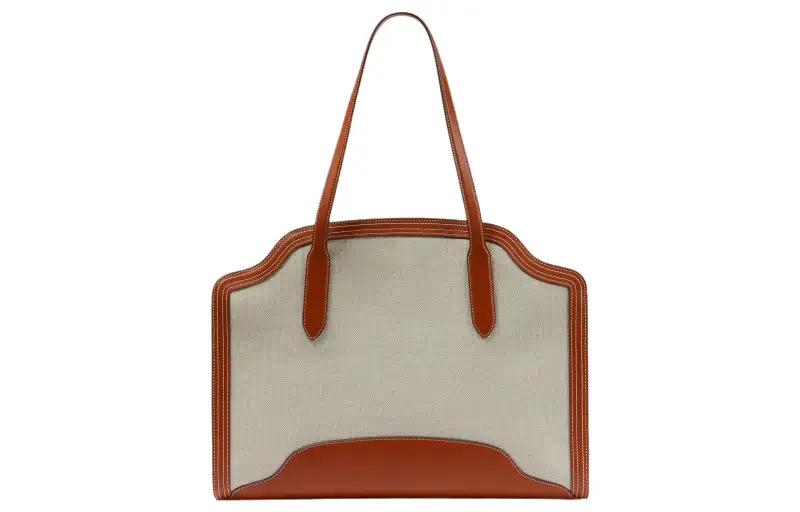 Loro Piana Leather Paneled Canvas Handbag Women's Brown & Gray