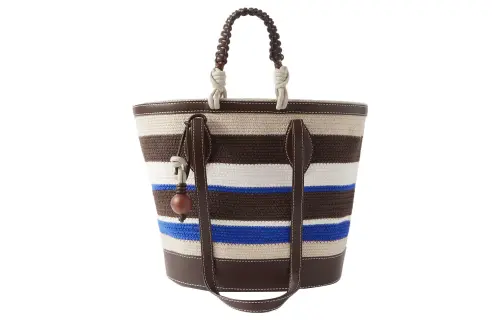 Loro Piana Stripes With Grass And Leather Shoulder Bag, Crossbody Bag, Handbag Women's Brown