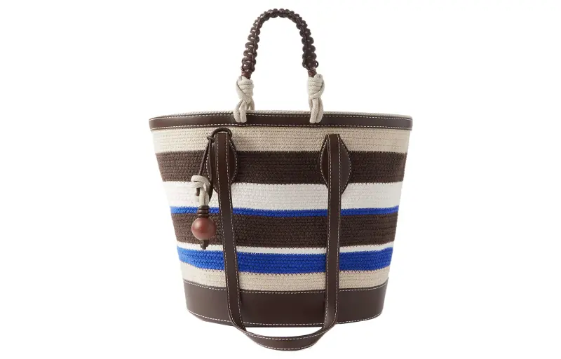 Loro Piana Stripes With Grass And Leather Shoulder Bag, Crossbody Bag, Handbag Women's Brown