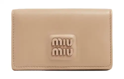 MIU MIU Leather Wallet Card Holder Women's Beige
