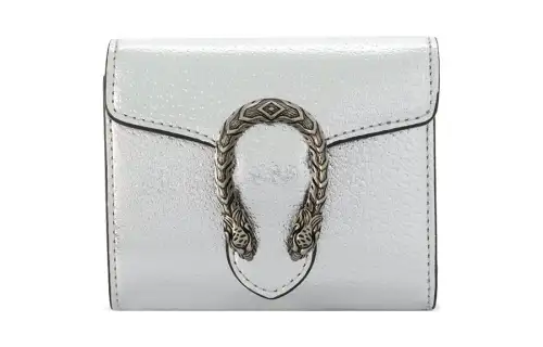 GUCCI Dionysus Cow Leather Wallet Women's Silver