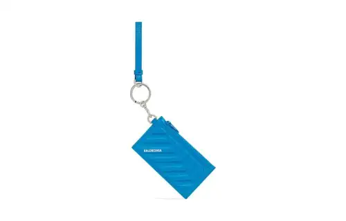 Balenciaga Car Grain Cow Leather, Polyester Card Holder Card Holder Women's Blue