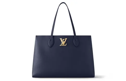 LOUIS VUITTON LockMe Grain Calfskin Tote Bag, Shopping Bag, Shoulder Bag, Handbag Women's Marine Blue