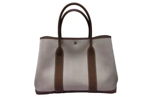 HERMES Garden Party Canvas With Negonda Calfskin Handbag Regular Women's Brown
