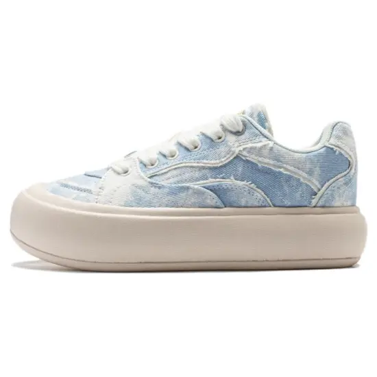 LiNing Puff Platform Slip-Resistant Low-Top Skateboard Shoes Women's Denim Sky Blue