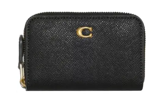 COACH Zip Around Leather Card Holder Clutch Wallet Women's Black