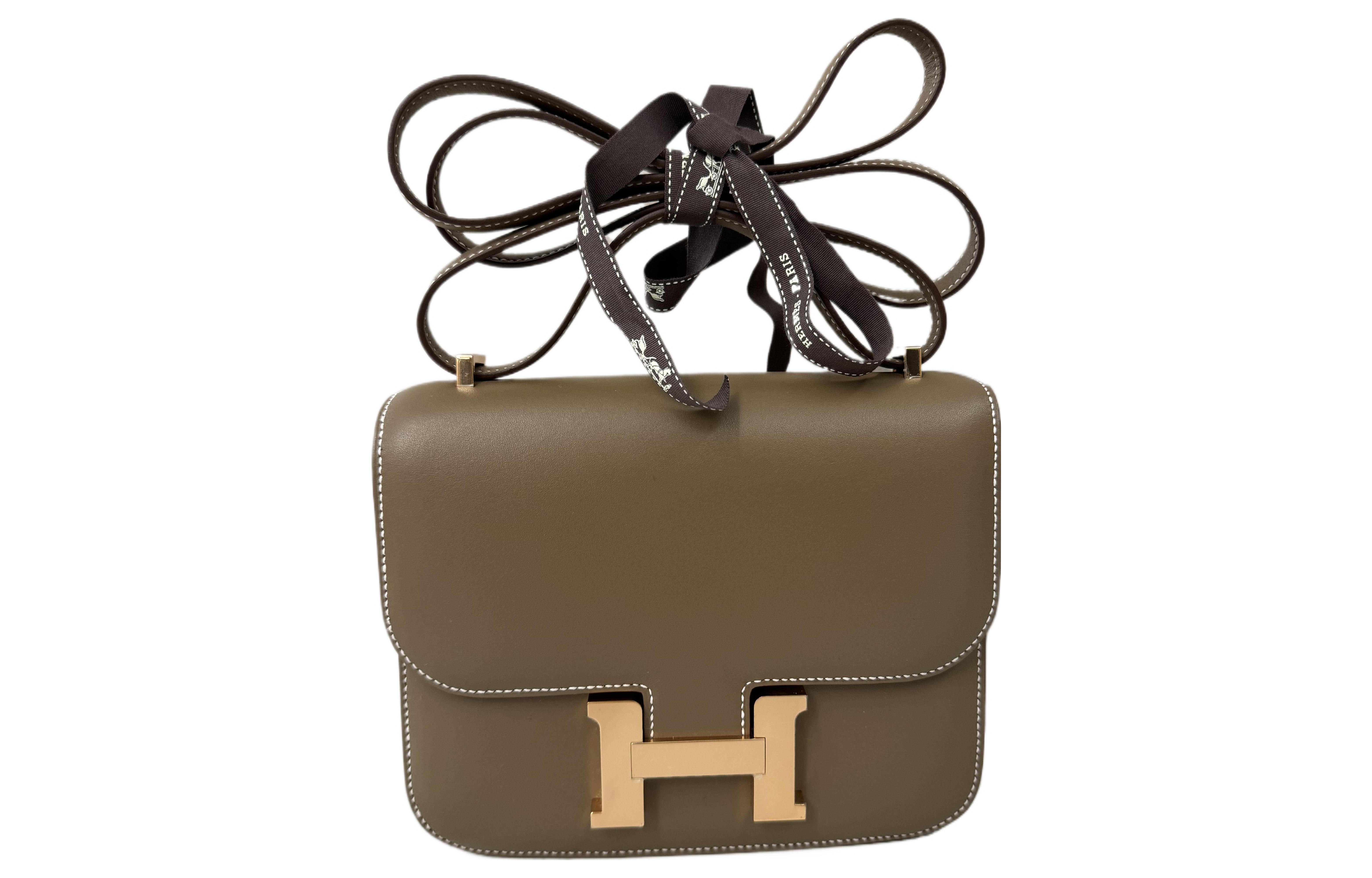 HERMES Constance Tadelakt Matte Finish Box Leather Crossbody Bags 19 Women's 18 Etoupe Elephant Gray
