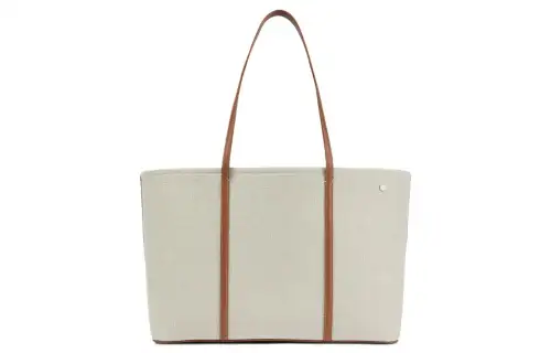 Loro Piana Canvas One Shoulder Handbag Large Women's Natural Color & Saddle Brown