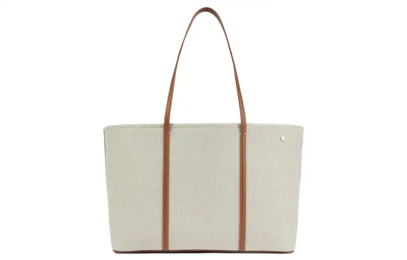 Loro Piana Canvas One Shoulder Handbag Large Women's Natural Color & Saddle Brown