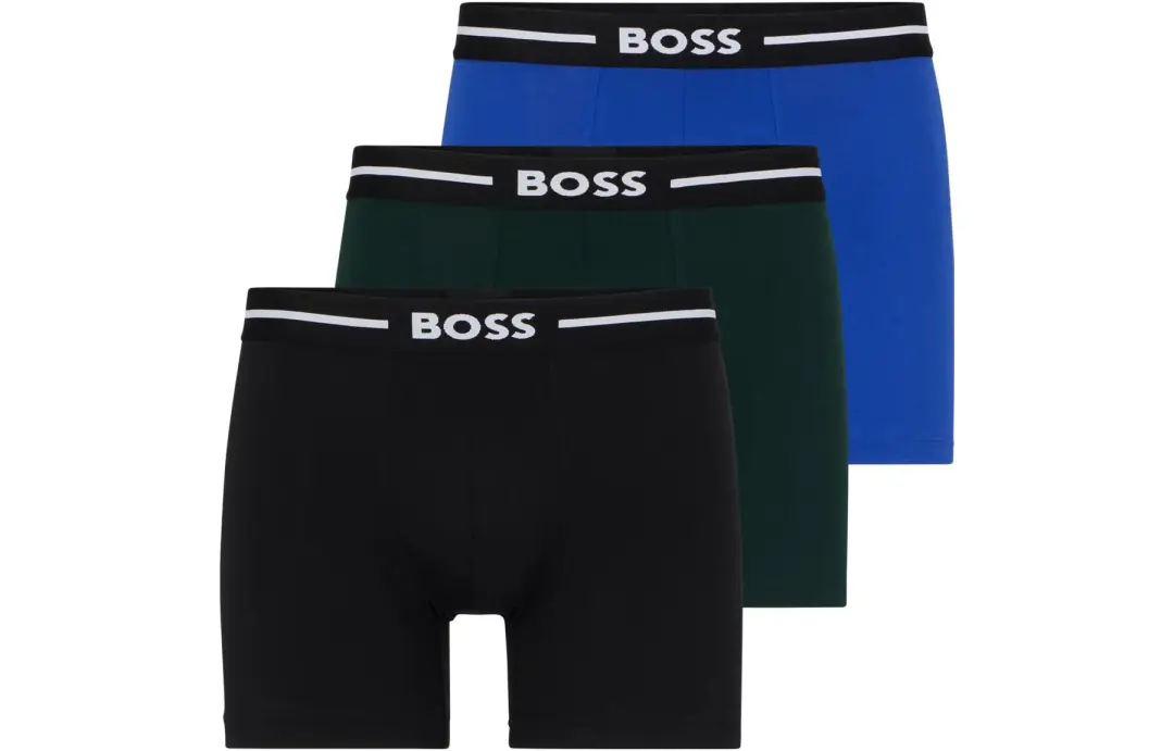 HUGO BOSS Three Pack Of Stretch Cotton Boxer Briefs With Logos Underpants Men's 3 Pack