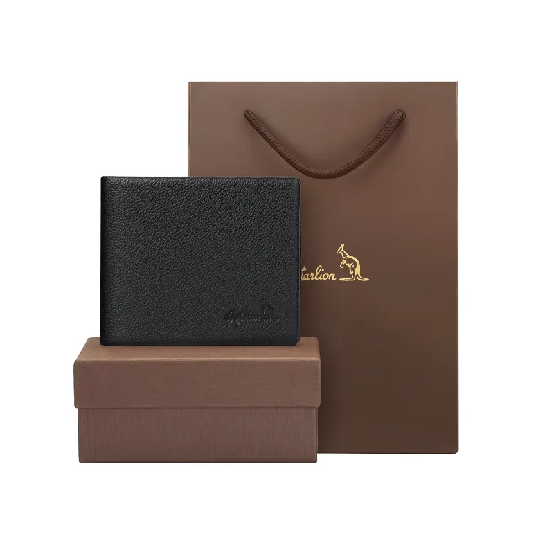 AUGTARLION Cow Leather Multiple Card Slots Card Holder Wallet Men's Black Premium Box