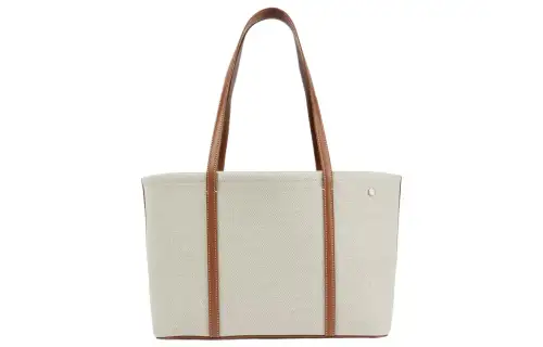 Loro Piana Canvas Handbag, Shoulder Bag Women's Natural Color & Saddle Brown
