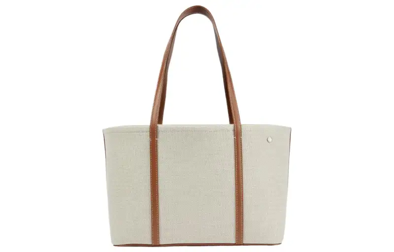 Loro Piana Canvas Handbag, Shoulder Bag Women's Natural Color & Saddle Brown